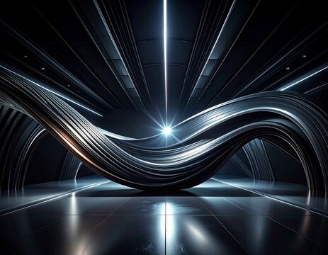 Futuristic Mood Wide Studio Wallpaper Lighting Abstract Dark establishing Background Photorealistic Perspective, Energetic Angle