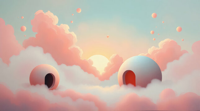 Dreamy pastel clouds with surreal domes at sunrise