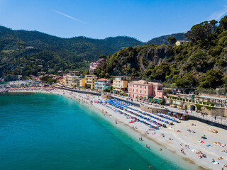 Cinque Terre, Italy - aerial view of Monterosso al mare beach on the Liguria coast
