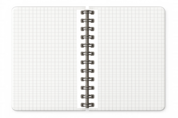 Open discbound notebook with blank grid paper pages, personal planner for organizing ideas and notes, transparent background