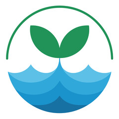 Eco-Friendly Circular Logo with Green Sprout and Blue Water Waves Design
