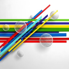 Colorful Abstract Composition with Spheres and Lines on White Background.