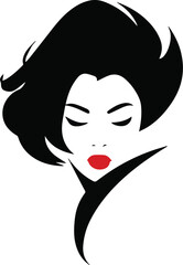 elegant portrait of a woman with red lips vector silhouette illustration