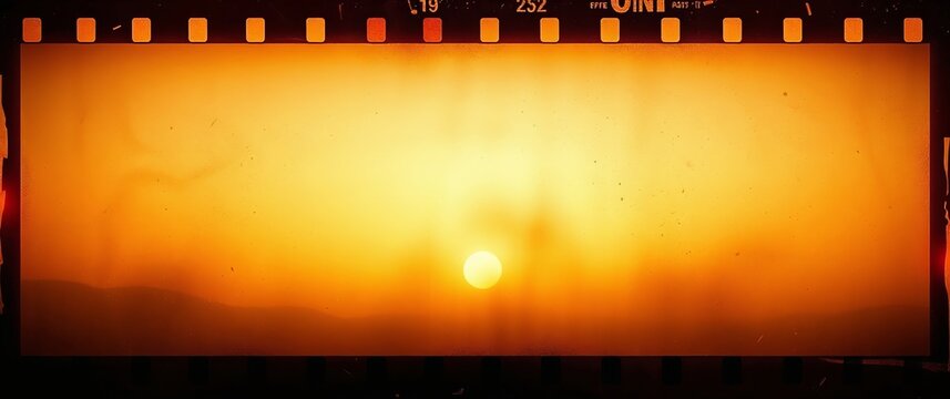 Vintage film strip frame showing sunset landscape - Powered by Adobe