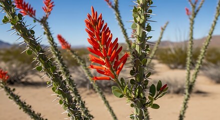 Ocotillo in Bloom - A Desert Oasis of Red Flowers.