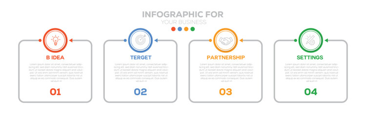 Infographic design template. timeline concept with 4 step or option. can be used for business tamplate. Process diagram, 4 options on white background, Infographic elements vector illustration.