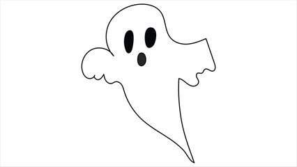 Simple Line Art White Ghost Floating Vector