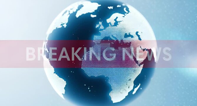 Breaking news announcement over a rotating globe, symbolizing worldwide coverage and the immediate delivery of important global events animated 4k video