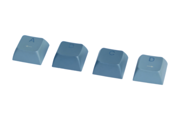 Blue Letter Key Caps A, B, C and D in Row for Keyboard Customization