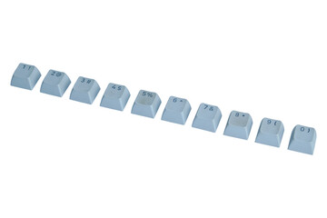 Row of Blue Number Key Caps With Symbols From 1 to 0 for Keyboard Design