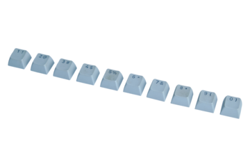 Row of Blue Number Key Caps With Symbols From 1 to 0 for Keyboard Design