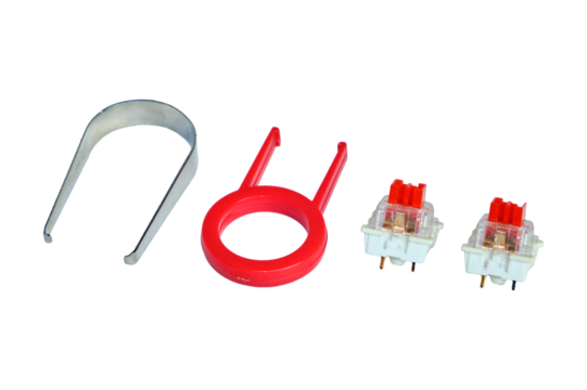 Electronic Component Set With Metal Clip, Red Ring Keyring, And Small Switches For Keyboard Assembly