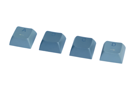 Blue Letter Key Caps A, B, C and D in Row for Keyboard Customization