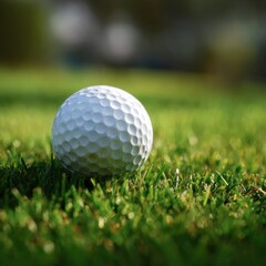 Obraz premium Golf ball resting on green grass, ready for the next shot.