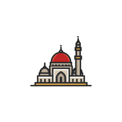 Obraz premium High quality photo of a beautifully illustrated islamic mosque with a red dome and tall minaret isolated on transparent background
