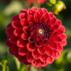 Crimson Dahlia Bloom - A Close-Up of Natures Intricate Beauty.