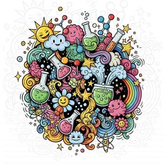 Colorful Science Doodle - A Whimsical Exploration of Scientific Concepts.