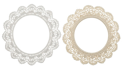  Two round lace pattern frame designs isolated on transparent background