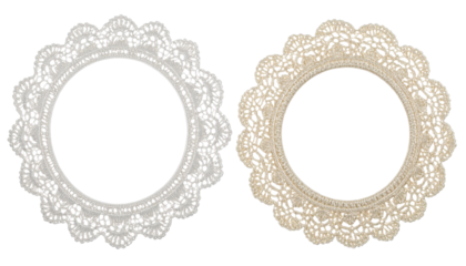  Two round lace pattern frame designs isolated on transparent background
