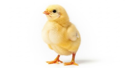Obraz premium Day-Old Yellow Broiler Chick Standing on White Background