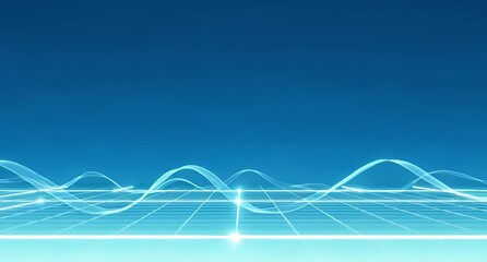 Futuristic digital landscape with a glowing grid and flowing wavelike energy lines, representing data visualization and technological advancement animated 4k video