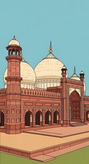 Fototapeta premium Illustration of the Badshahi Mosque in Lahore, Pakistan.