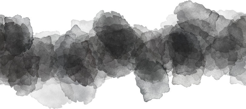 A long, horizontal watercolor or ink wash abstract texture streak. The brushstrokes
