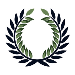 Obraz premium Minimal vector illustration of a green laurel wreath with layered leaves on a white background, symbolizing victory and achievement