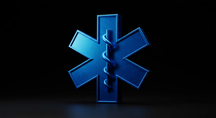 Dramatic 3D Rendering of the Blue Star of Life Symbol