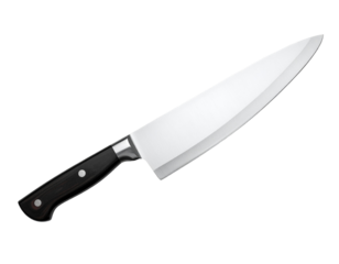 Classic chefs knife with full tang steel blade durable design on transparent backgrou