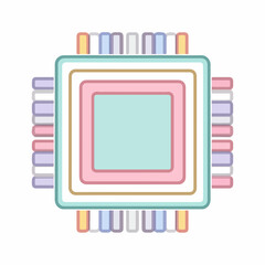 Neon CPU Chip in Flat Design