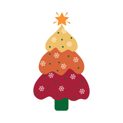 Colorful Christmas trees with stars and simple festive decorations