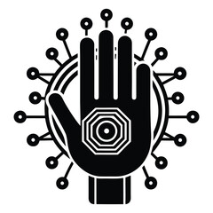 Robotic Hand Holding Glowing Microchip with Futuristic Data Rings on White Background