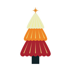 Colorful Christmas trees with stars and simple festive decorations