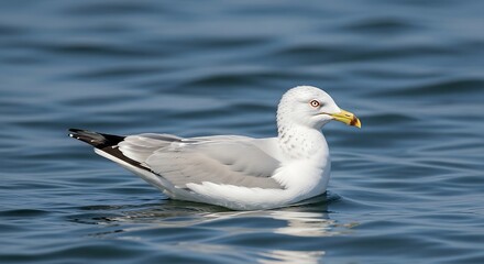 Seagull Resting on Water - A Serene Coastal Moment.