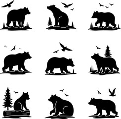 Bear Silhouette Bundle | Wild Forest Animal Vector Set