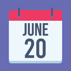 20 June World Refugee Day Calendar. Blue Background. Isolated Vector Calendar.