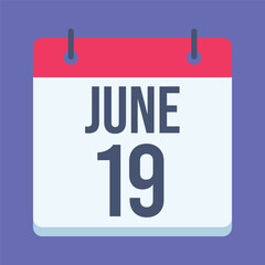 19 June International Day for Elimination of Sexual Violence in Conflict Calendar. Blue Background. Isolated Vector Calendar.