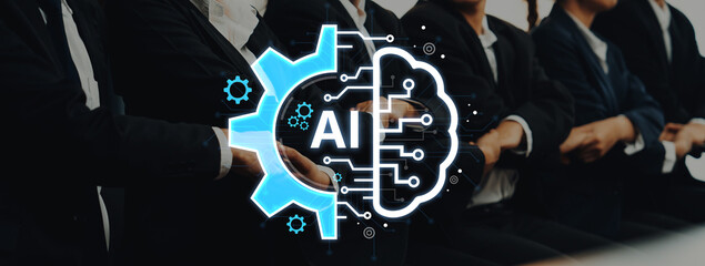 Concept of Artificial Intelligence combining industrial automation with cognitive technology. A machine learning brain processes information to optimize mechanical systems and workflows. Fermion
