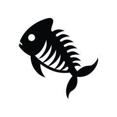 Fish Skeleton Black Silhouette Vector Illustration