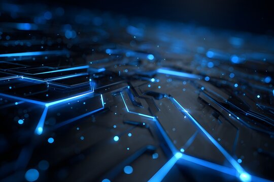 Abstract futuristic network connections with glowing blue lights and geometric patterns