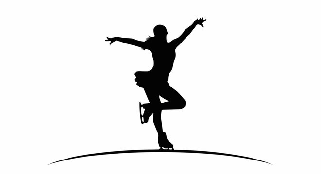 Elegant ice skater silhouette performing on ice with arms outstretched