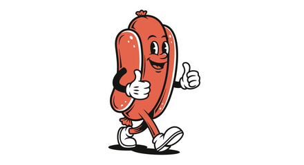 Fototapeta premium Happy Retro Cartoon Hot Dog Mascot Giving Thumbs Up