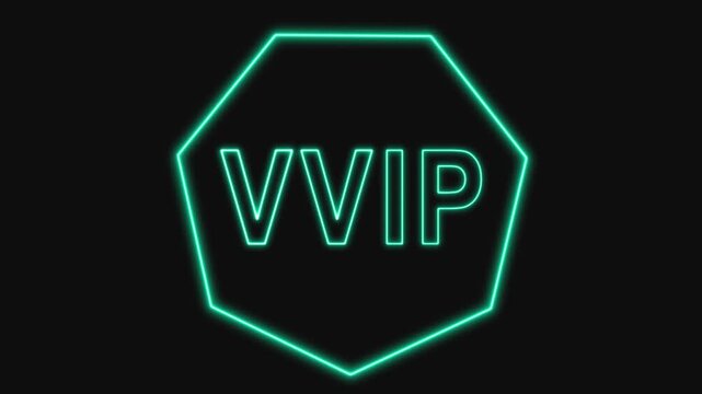 Green Neon VIP Text Inside Hexagonal Frame on Black Background vvip very important person. Vibrant green neon VVIP glowing inside , symbolizing top-tier exclusivity and prestige.