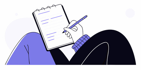 Hand Writes Notes on Notepad with Pen Creating Action Items List Reminder Design
