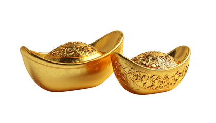 Traditional Golden Ingot Duo – isolated on transparent background