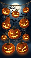 Halloween Night - Glowing Jack-o-Lanterns Under the Moonlight.