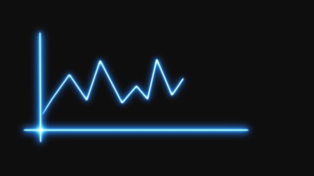 Neon Blue Heartbeat Line on Black Background pulse cardiogram. Blue Neon Electrocardiogram Pulse Line on Dark Background. Digital Heartbeat Display Neon Blue Line on Black Medical UI.
