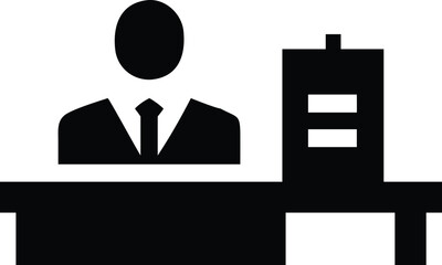 Businessman silhouette vector icon concept illustration with briefcase and laptop design