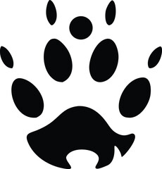 Black cat paw print vector icon illustration silhouette and seamless animal footprint pattern design